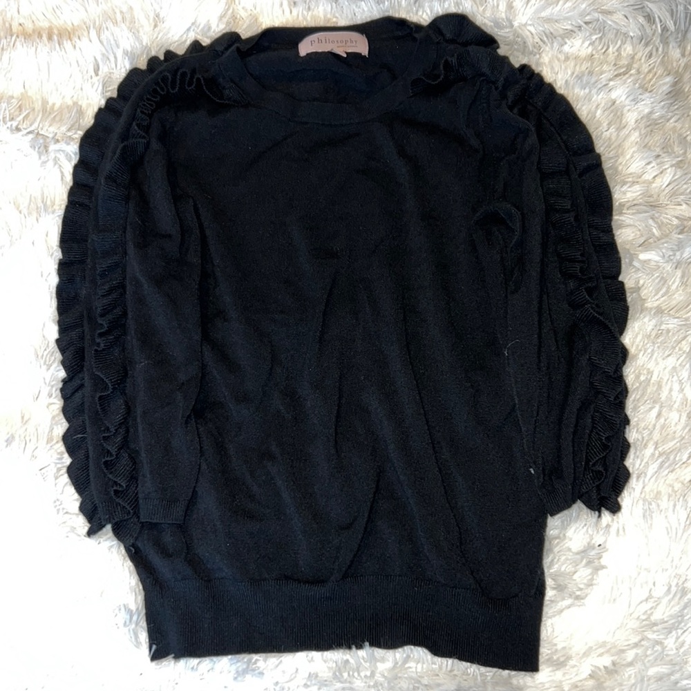 Philosophy size small. 3/4 sleeve sweater with ruffles on arms